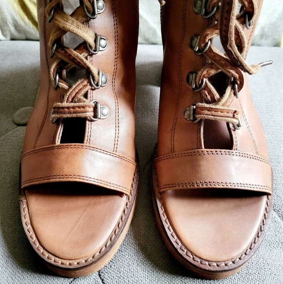 Vintage Foundry Co Odette Lace Up Mid Calf Peep Toe Boot Size 8 - Picture 7 of 16